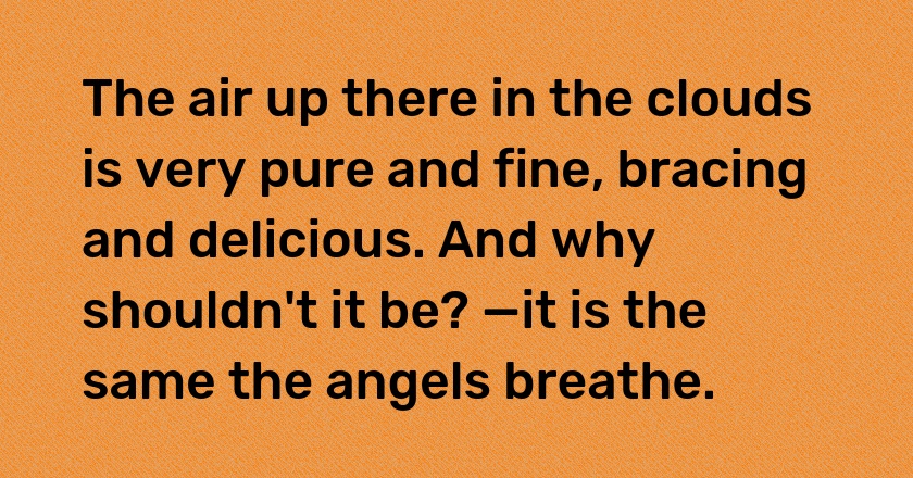 The air up there in the clouds is very pure and fine, bracing and delicious. And why shouldn't it be? —it is the same the angels breathe.