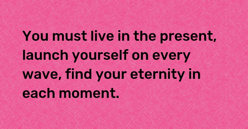 You must live in the present, launch yourself on every wave, find your eternity in each moment.