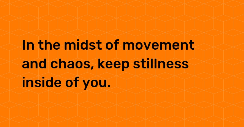 In the midst of movement and chaos, keep stillness inside of you.