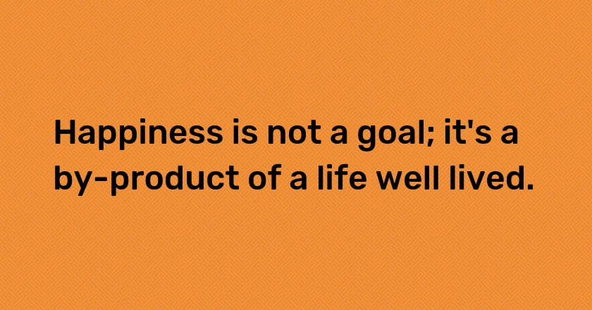 Happiness is not a goal; it's a by-product of a life well lived.