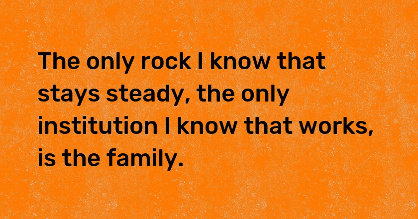 The only rock I know that stays steady, the only institution I know that works, is the family.