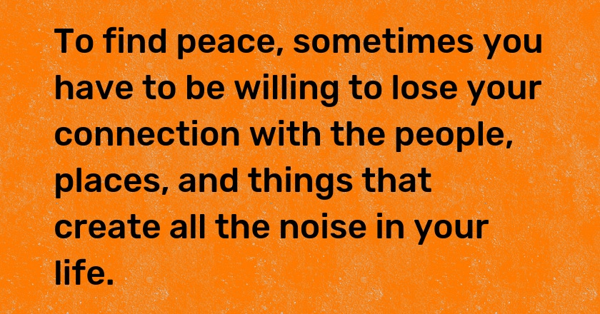 To find peace, sometimes you have to be willing to lose your connection with the people, places, and things that create all the noise in your life.