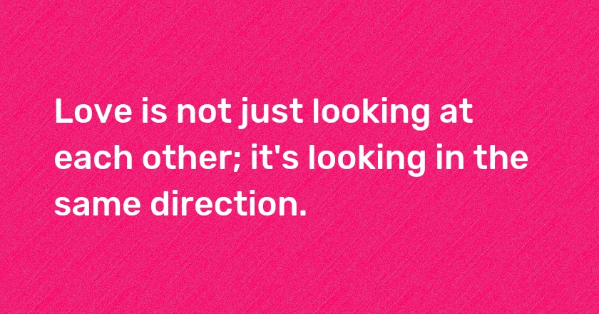 Love is not just looking at each other; it's looking in the same direction.