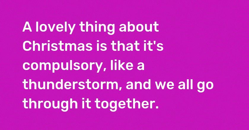 A lovely thing about Christmas is that it's compulsory, like a thunderstorm, and we all go through it together.