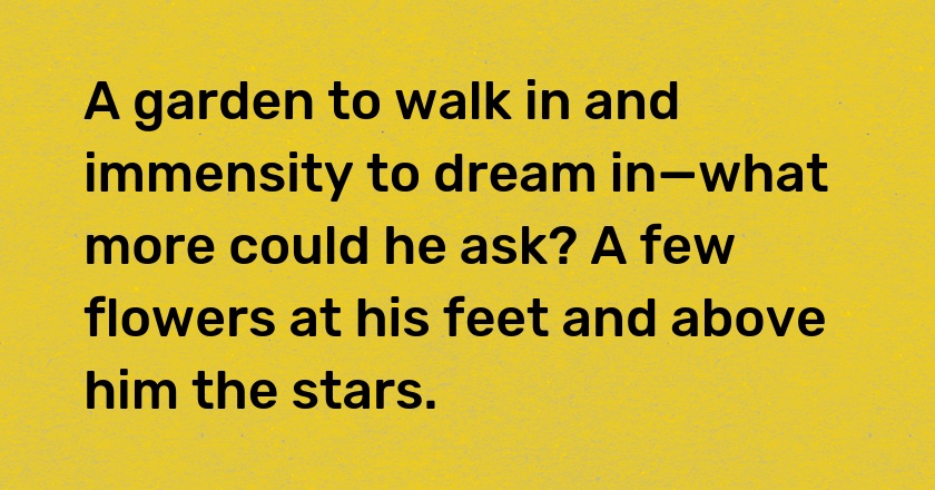 A garden to walk in and immensity to dream in—what more could he ask? A few flowers at his feet and above him the stars.