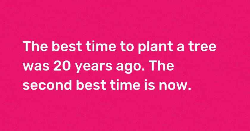 The best time to plant a tree was 20 years ago. The second best time is now.