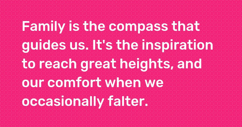 Family is the compass that guides us. It's the inspiration to reach great heights, and our comfort when we occasionally falter.