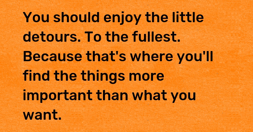 You should enjoy the little detours. To the fullest. Because that's where you'll find the things more important than what you want.