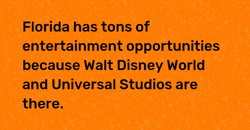 Florida has tons of entertainment opportunities because Walt Disney World and Universal Studios are there.