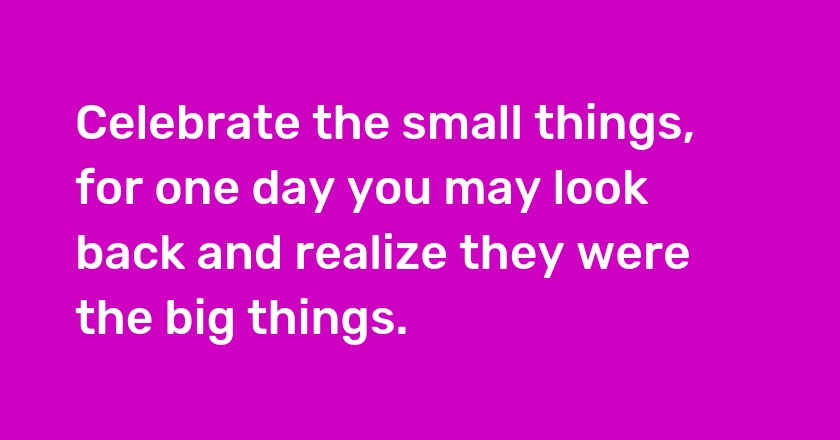 Celebrate the small things, for one day you may look back and realize they were the big things.