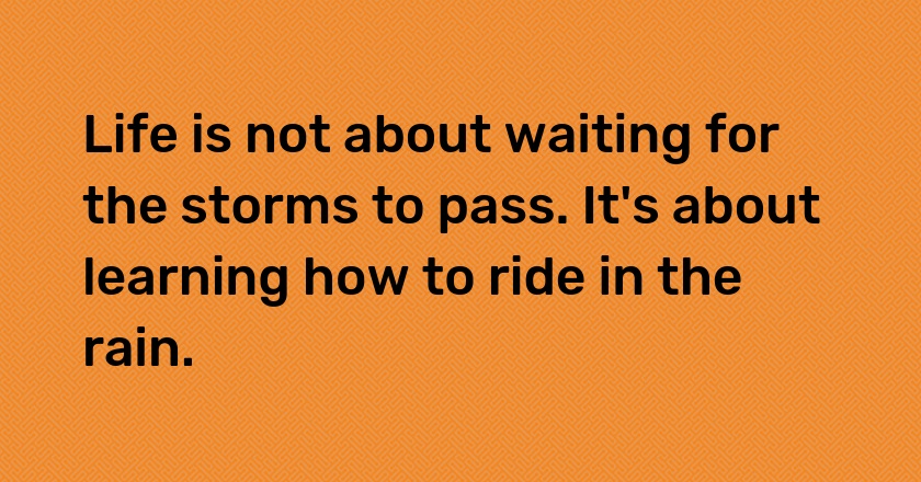 Life is not about waiting for the storms to pass. It's about learning how to ride in the rain.