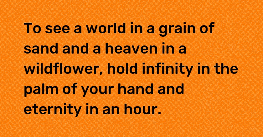 To see a world in a grain of sand and a heaven in a wildflower, hold infinity in the palm of your hand and eternity in an hour.