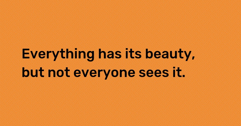 Everything has its beauty, but not everyone sees it.