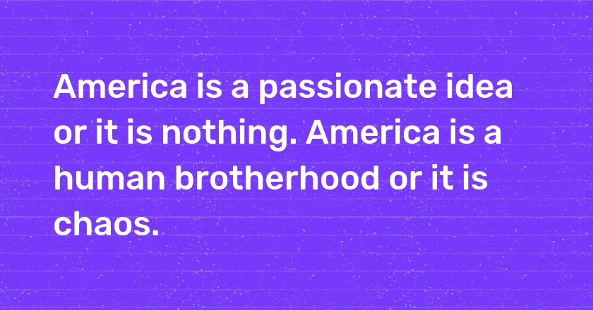 America is a passionate idea or it is nothing. America is a human brotherhood or it is chaos.