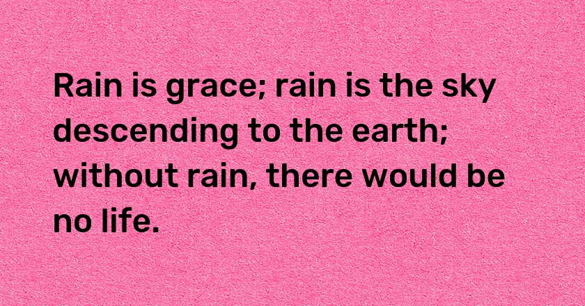 Rain is grace; rain is the sky descending to the earth; without rain, there would be no life.