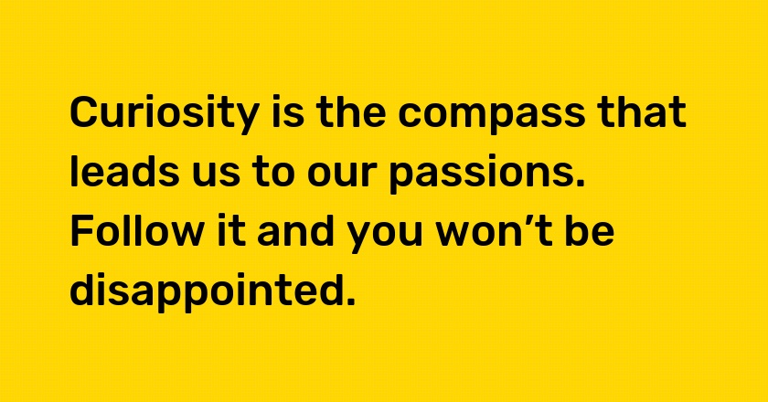 Curiosity is the compass that leads us to our passions. Follow it and you won’t be disappointed.