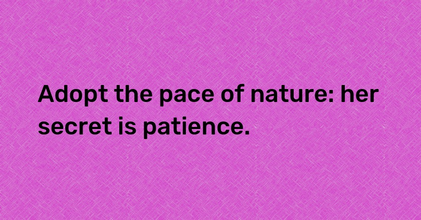 Adopt the pace of nature: her secret is patience.