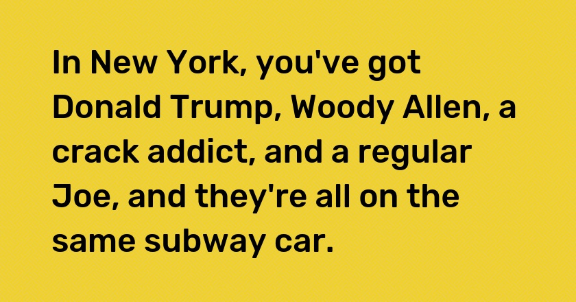 In New York, you've got Donald Trump, Woody Allen, a crack addict, and a regular Joe, and they're all on the same subway car.