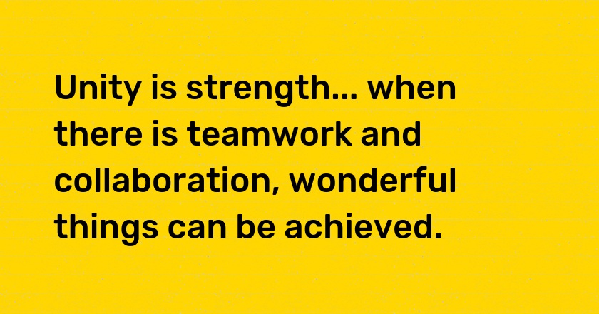 Unity is strength... when there is teamwork and collaboration, wonderful things can be achieved.