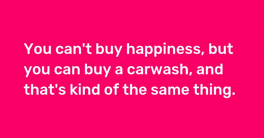 You can't buy happiness, but you can buy a carwash, and that's kind of the same thing.