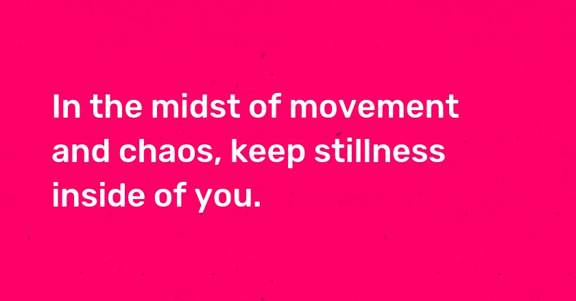 In the midst of movement and chaos, keep stillness inside of you.