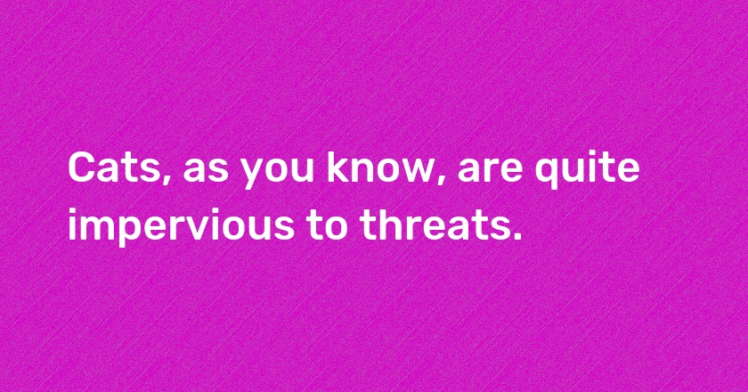 Cats, as you know, are quite impervious to threats.