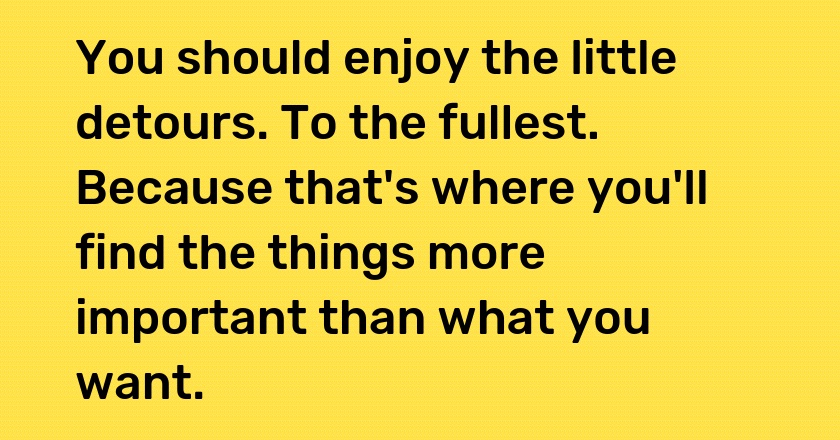 You should enjoy the little detours. To the fullest. Because that's where you'll find the things more important than what you want.