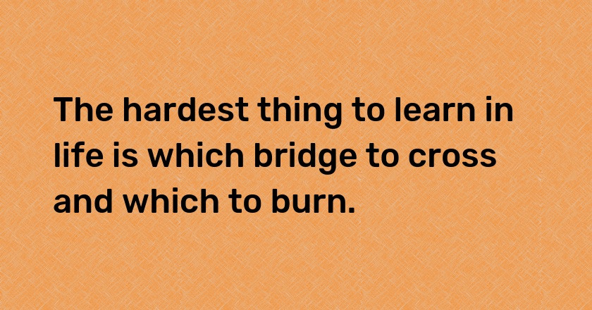 The hardest thing to learn in life is which bridge to cross and which to burn.