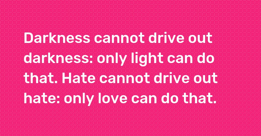 Darkness cannot drive out darkness: only light can do that. Hate cannot drive out hate: only love can do that.