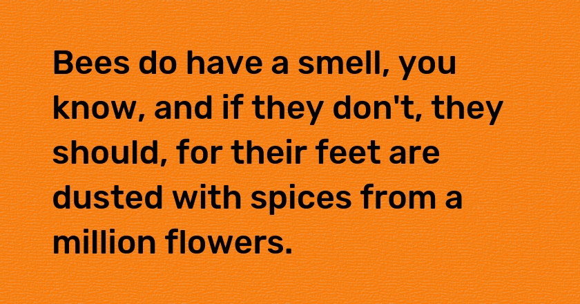 Bees do have a smell, you know, and if they don't, they should, for their feet are dusted with spices from a million flowers.