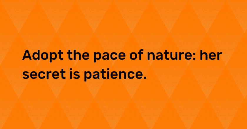 Adopt the pace of nature: her secret is patience.