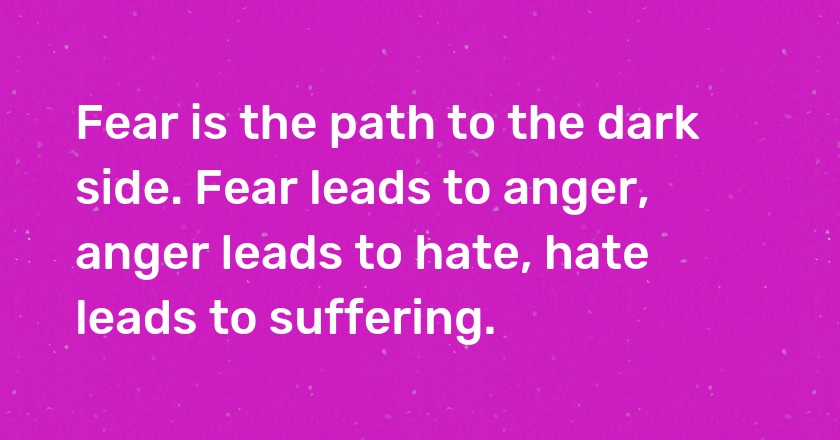 Fear is the path to the dark side. Fear leads to anger, anger leads to hate, hate leads to suffering.