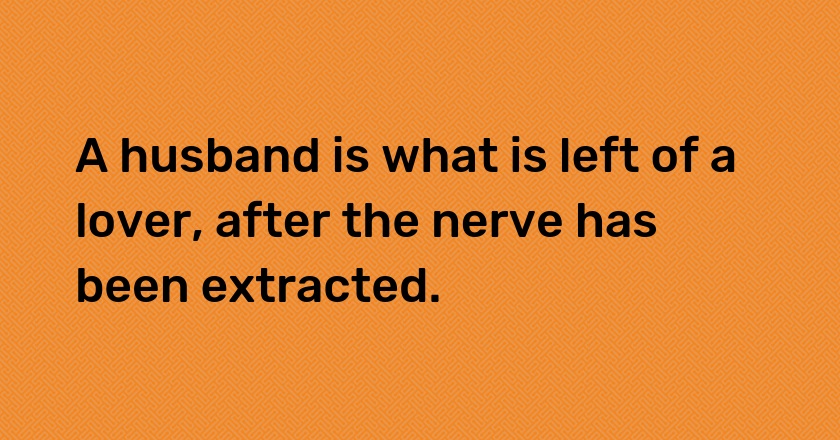 A husband is what is left of a lover, after the nerve has been extracted.