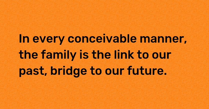 In every conceivable manner, the family is the link to our past, bridge to our future.