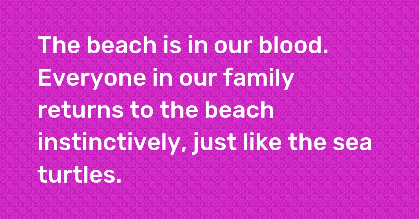 The beach is in our blood. Everyone in our family returns to the beach instinctively, just like the sea turtles.