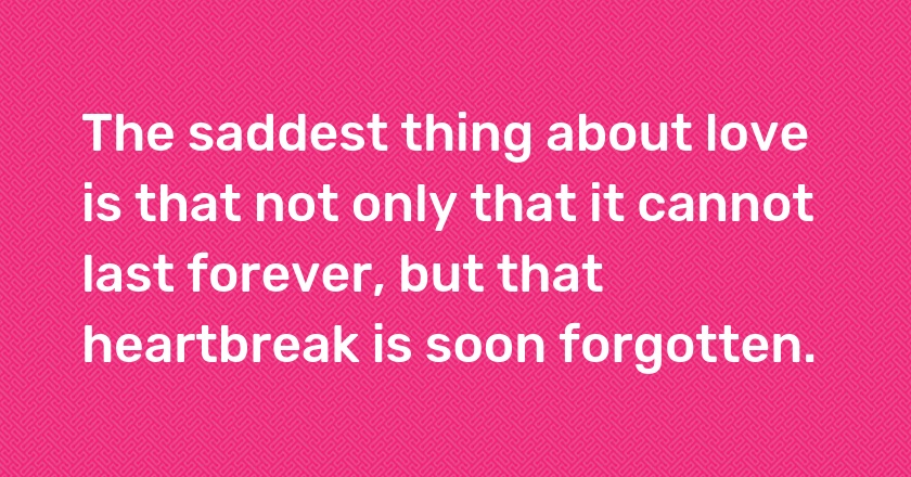 The saddest thing about love is that not only that it cannot last forever, but that heartbreak is soon forgotten.