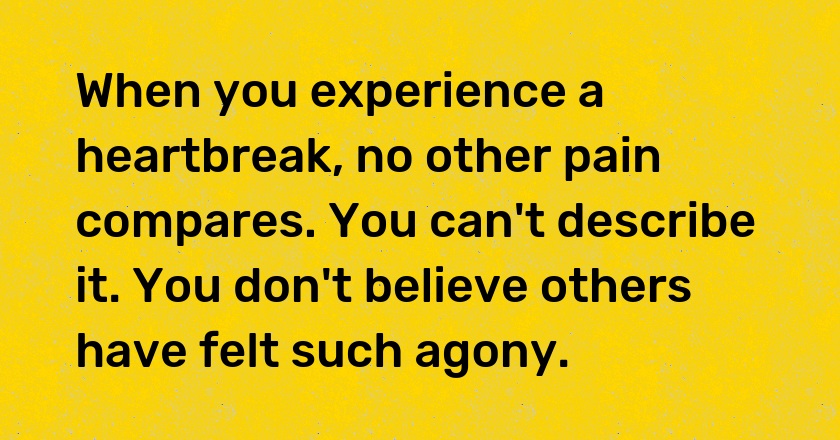 When you experience a heartbreak, no other pain compares. You can't describe it. You don't believe others have felt such agony.