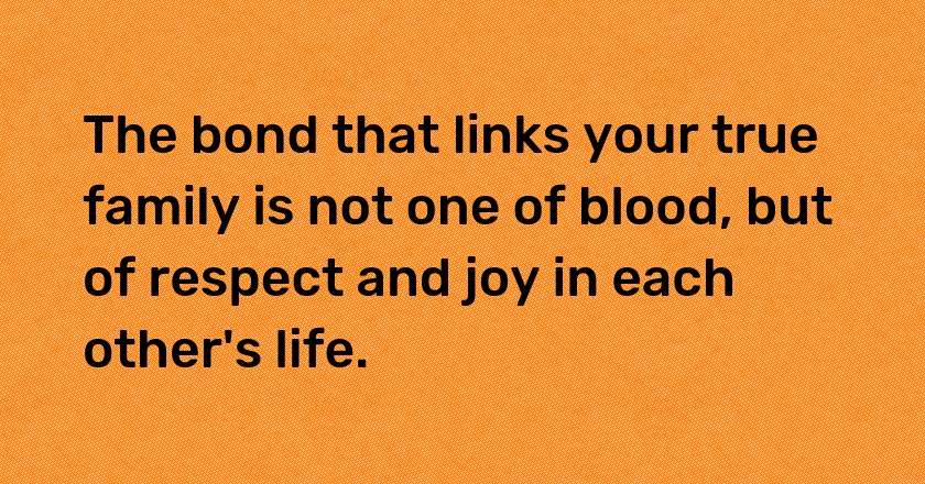 The bond that links your true family is not one of blood, but of respect and joy in each other's life.