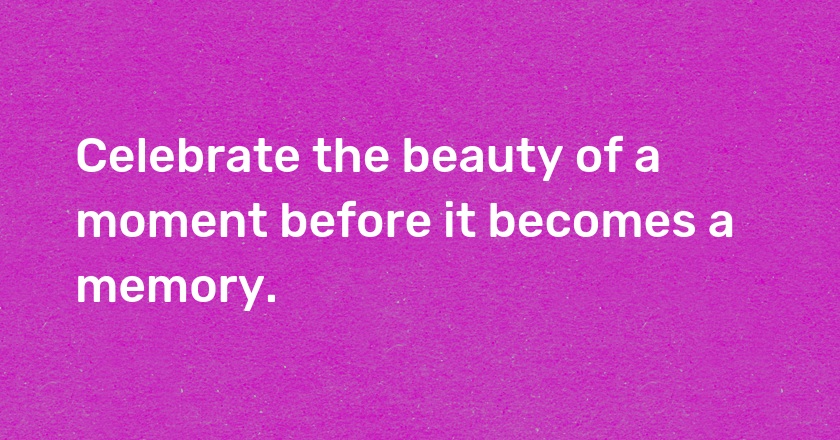 Celebrate the beauty of a moment before it becomes a memory.