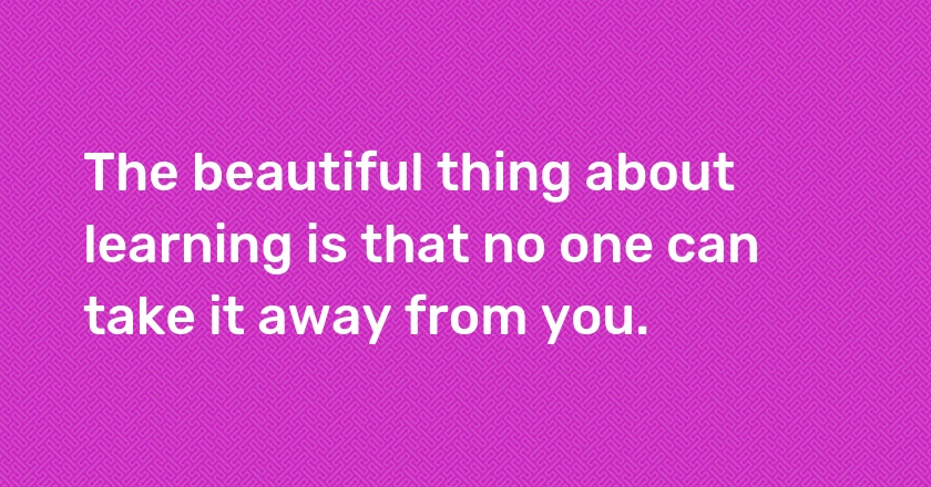 The beautiful thing about learning is that no one can take it away from you.