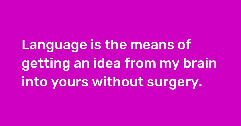 Language is the means of getting an idea from my brain into yours without surgery.