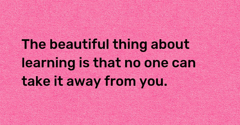 The beautiful thing about learning is that no one can take it away from you.