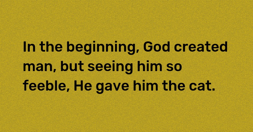 In the beginning, God created man, but seeing him so feeble, He gave him the cat.