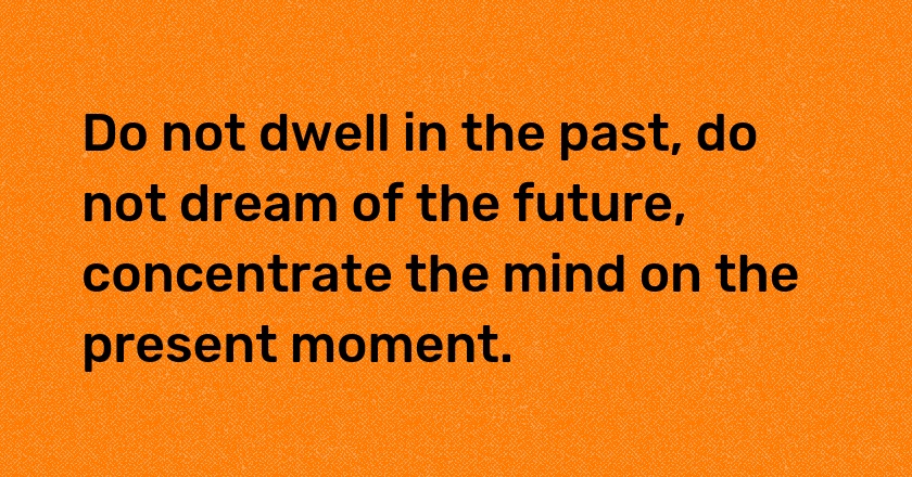 Do not dwell in the past, do not dream of the future, concentrate the mind on the present moment.