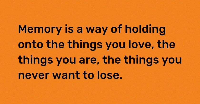 Memory is a way of holding onto the things you love, the things you are, the things you never want to lose.