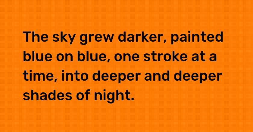 The sky grew darker, painted blue on blue, one stroke at a time, into deeper and deeper shades of night.