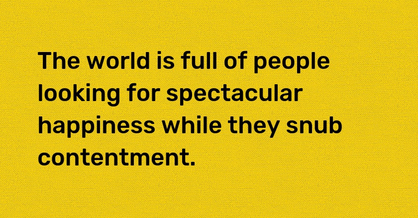 The world is full of people looking for spectacular happiness while they snub contentment.