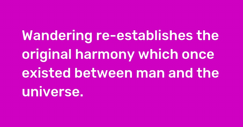 Wandering re-establishes the original harmony which once existed between man and the universe.