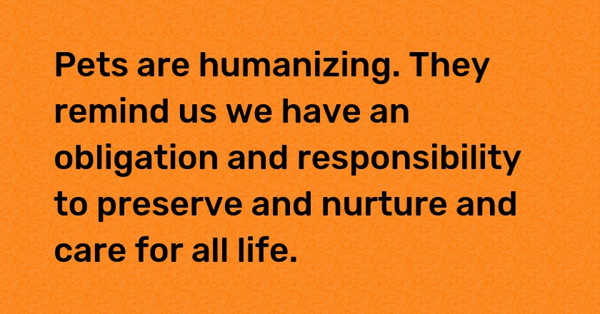 Pets are humanizing. They remind us we have an obligation and responsibility to preserve and nurture and care for all life.