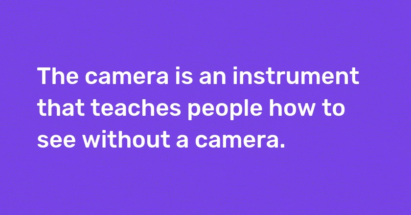 The camera is an instrument that teaches people how to see without a camera.